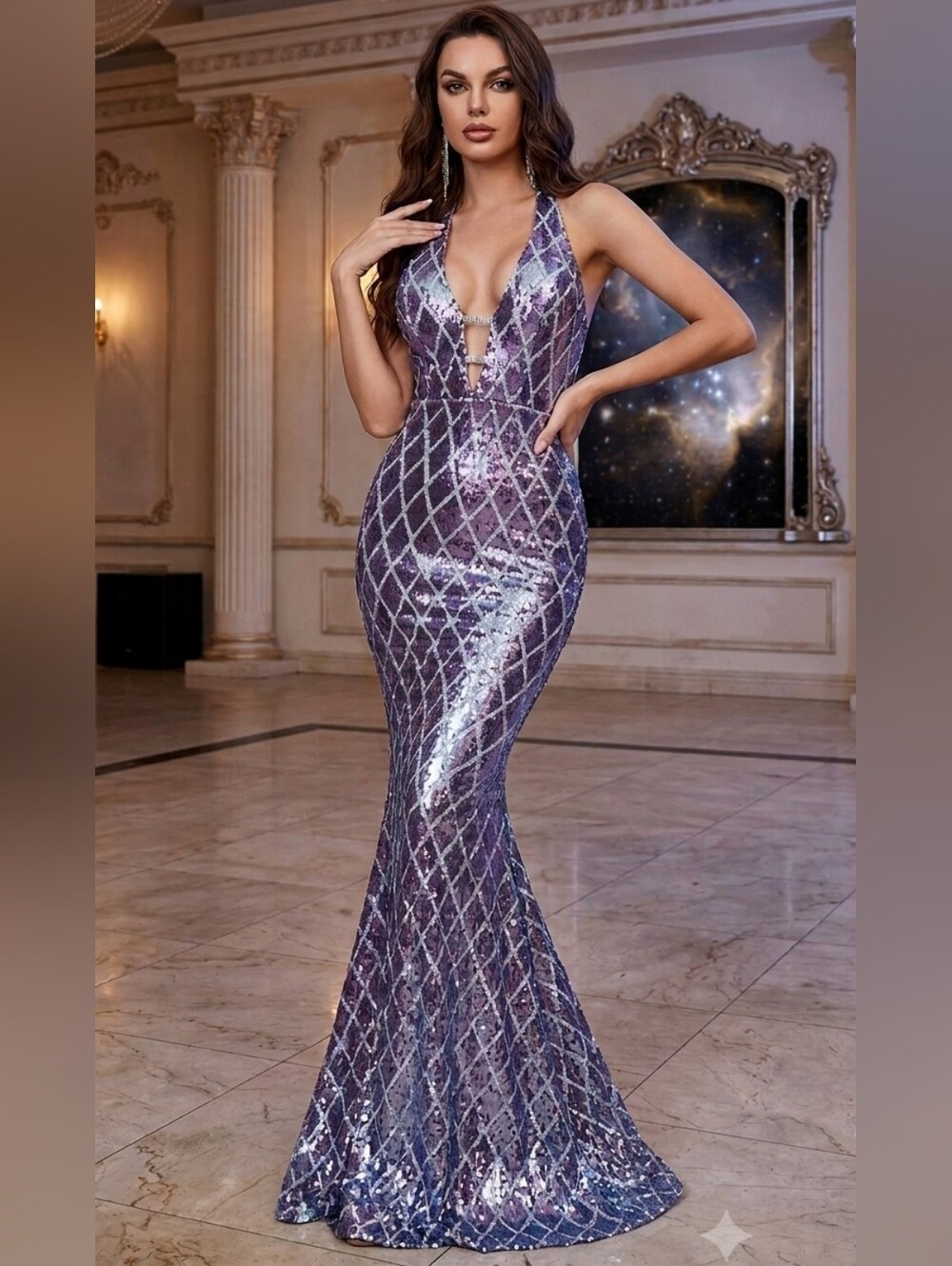 Giffniseti Sequin Halter Top Dress